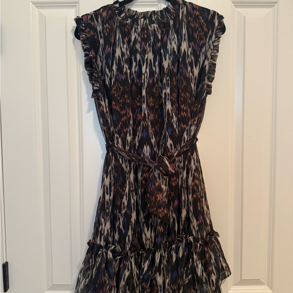 Olivaceous Black and Brown Patterned Midi Dress